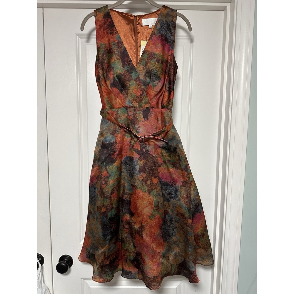 Mikael Aghal, Women's A-Line Sleeveless V-Neck Dress, 100%‎ Silk, Size 2